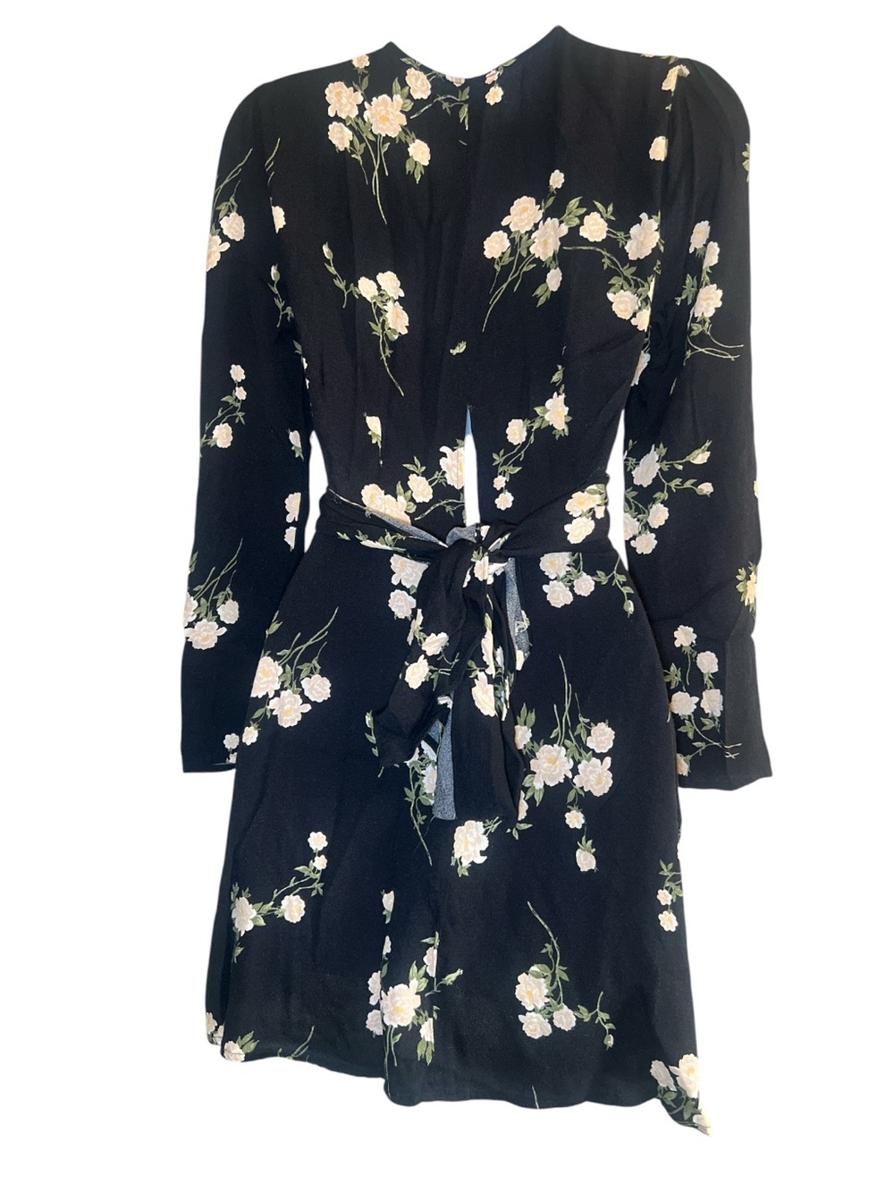 Reformation Black Floral Wrap Mini Dress Romantic Coquette Cottagecore Size 4 - Picture 3 of 11